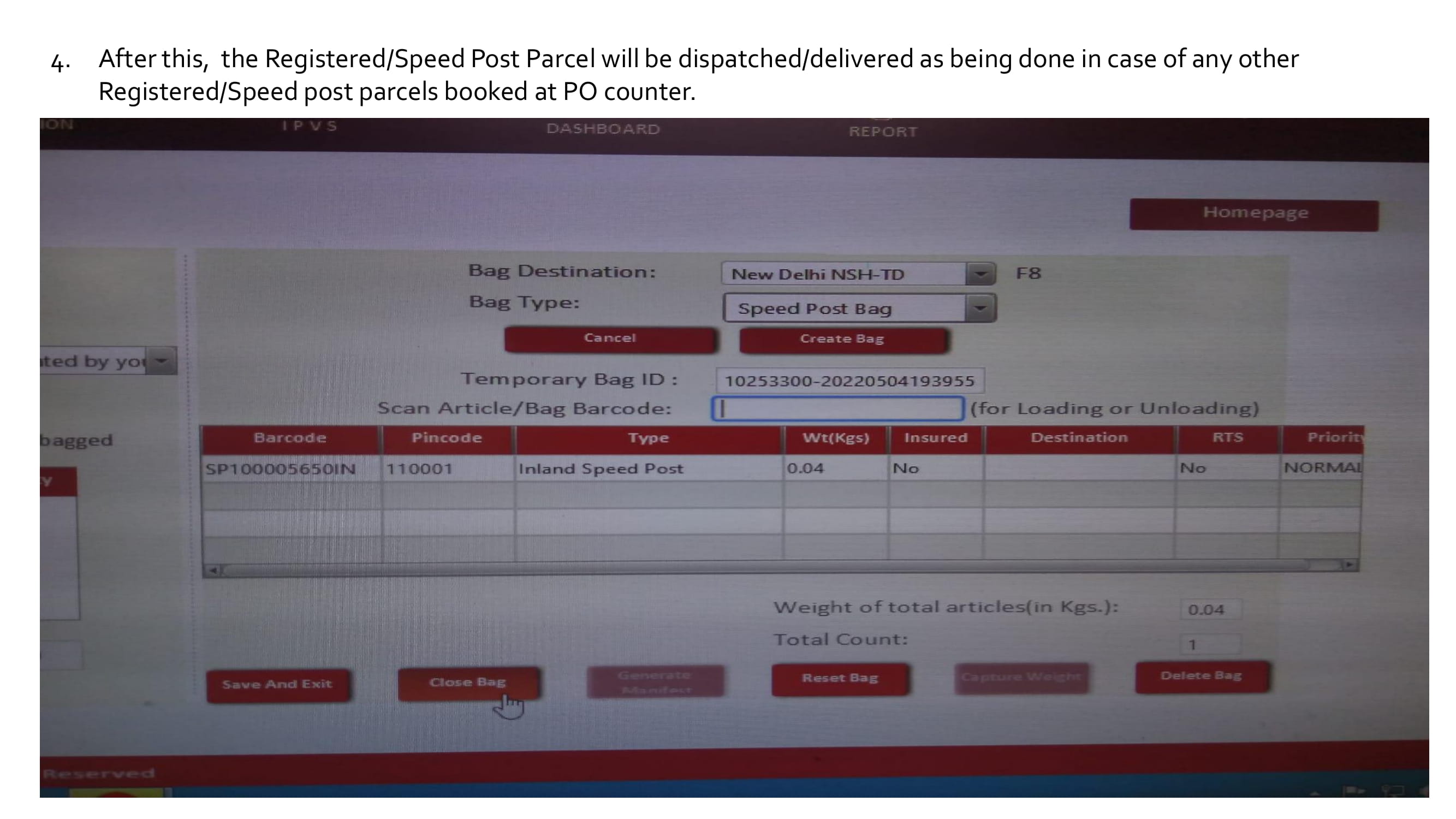 Procedure for Post Office for CSC Parcel Booking